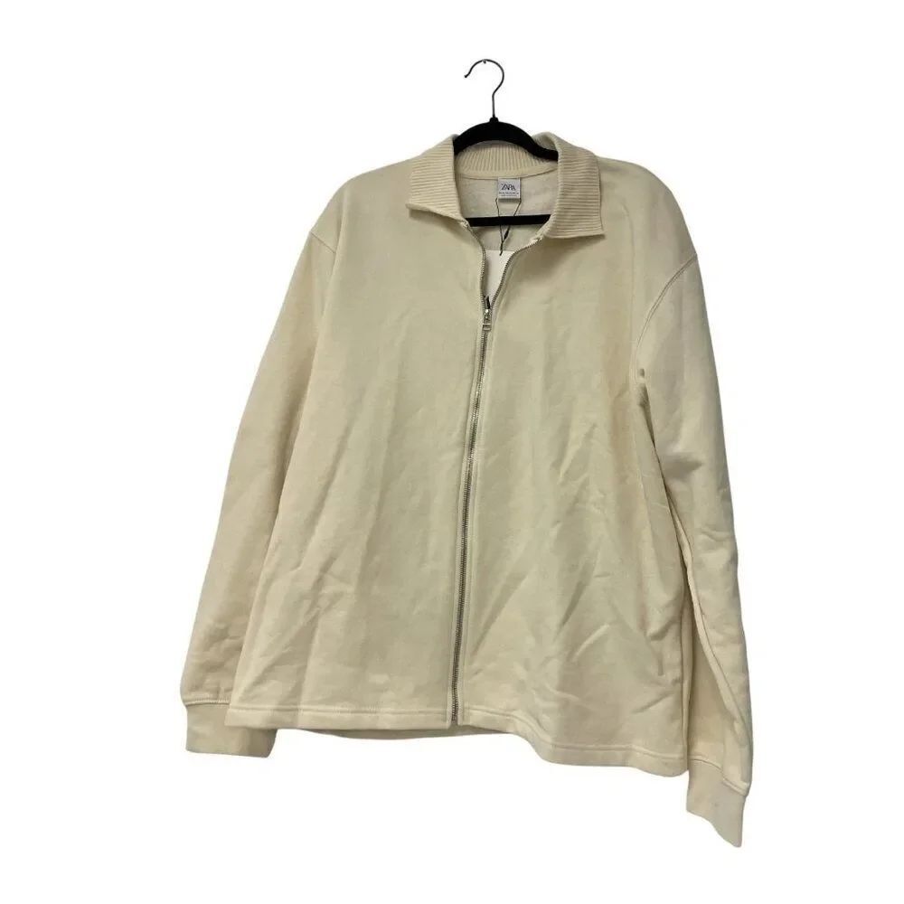 Zara Mens Sweater Jacket Size XL Off white Full Zip Long Sleeve 0039/302 NWT